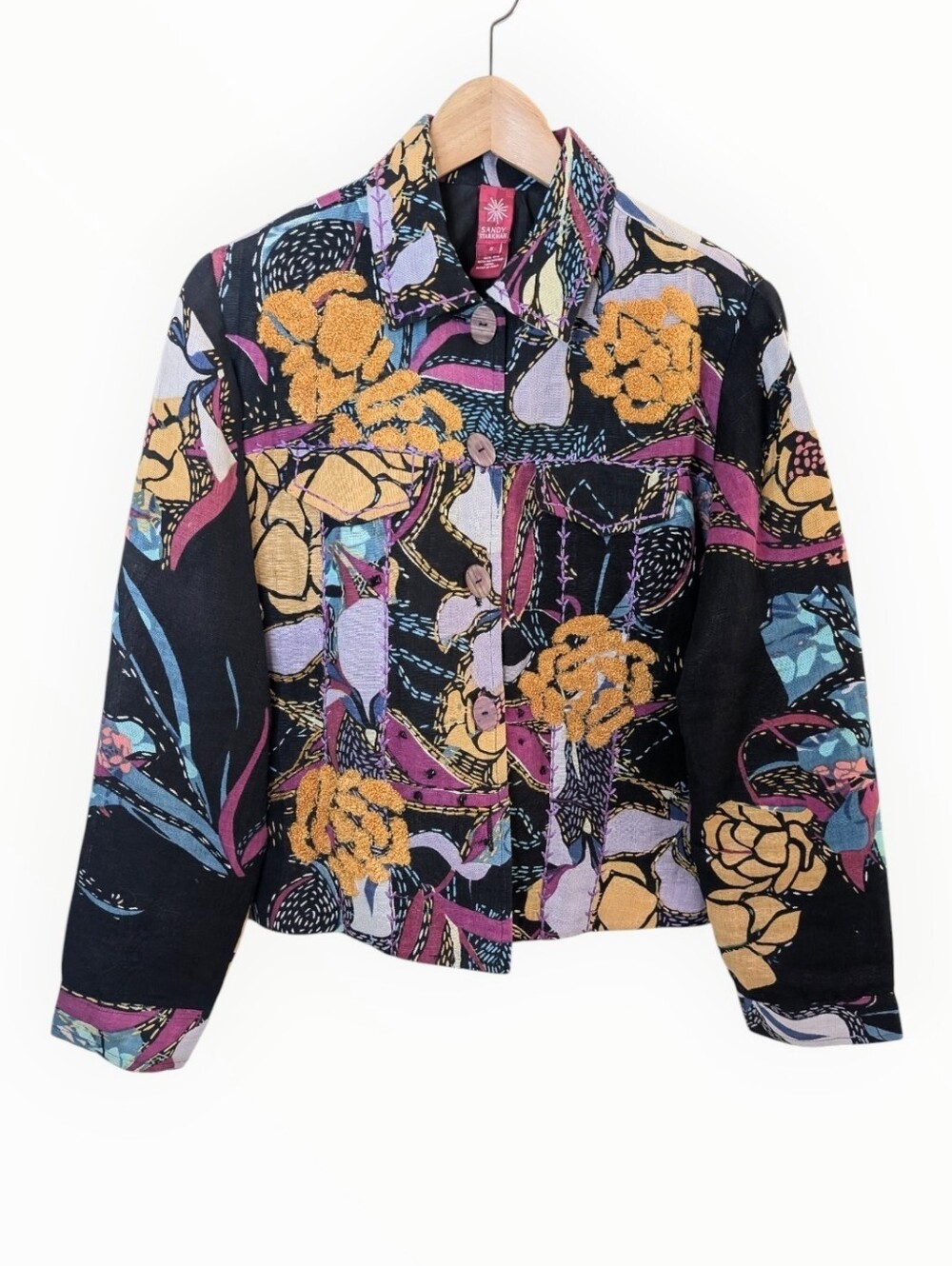 Sandy Starkman Embellished Silk Jacket Multicolor Small